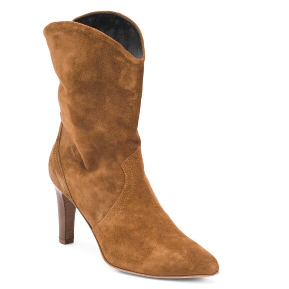 OROSCURO Cognac Made In Italy Suede Stiletto Heeled Booties - Picture 1 of 2